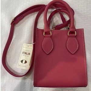 New Anna Paola Leather Crossbody Handbag Fuxia Pink With Long Strap Handles